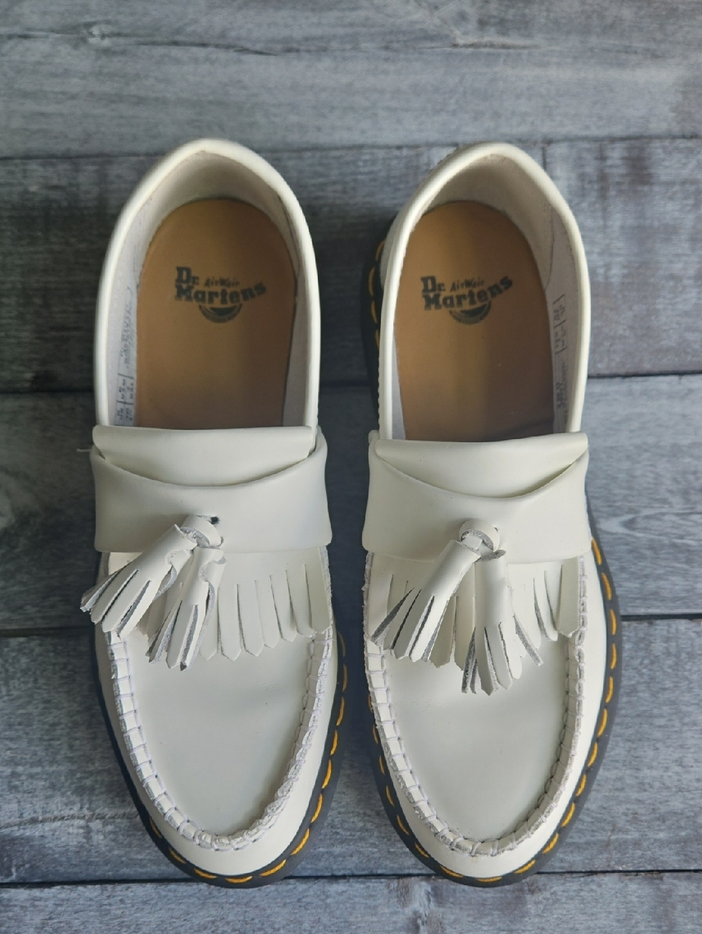 Dr. Martens White Adrian Leather Tassel Loafers Size 7 Womans Yellow Stitch - Picture 6 of 12